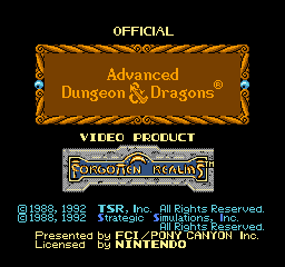 Advanced Dungeons & Dragons Hillsfar title screen for NES